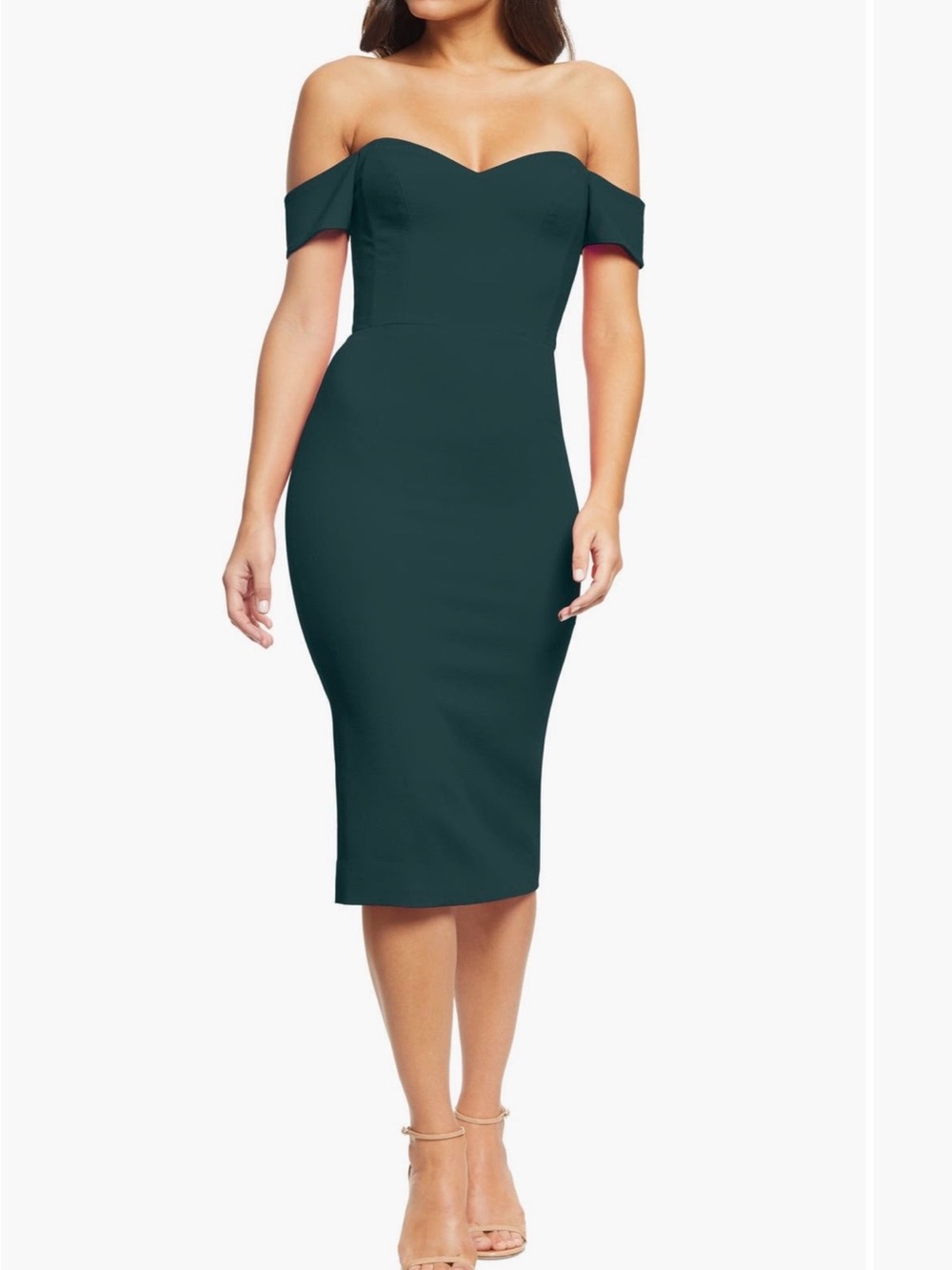 Dress the Population Bailey Off-Shoulder Teal Bodycon Midi Dress